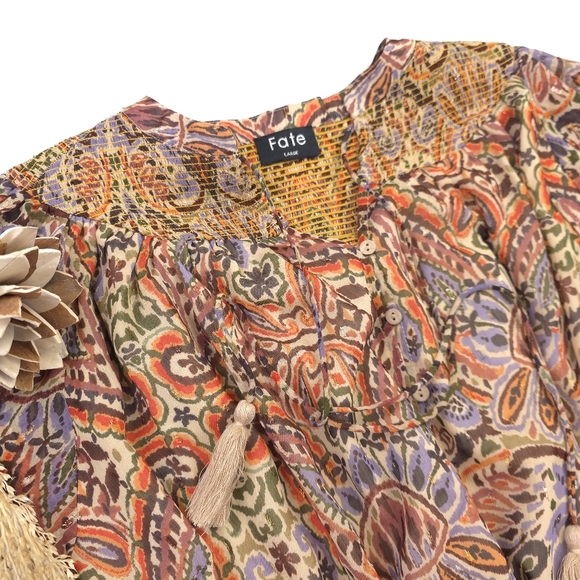 Fate Sheer Lined Women's Multicolor Paisley Button Down Top Sz L - Picture 3 of 13